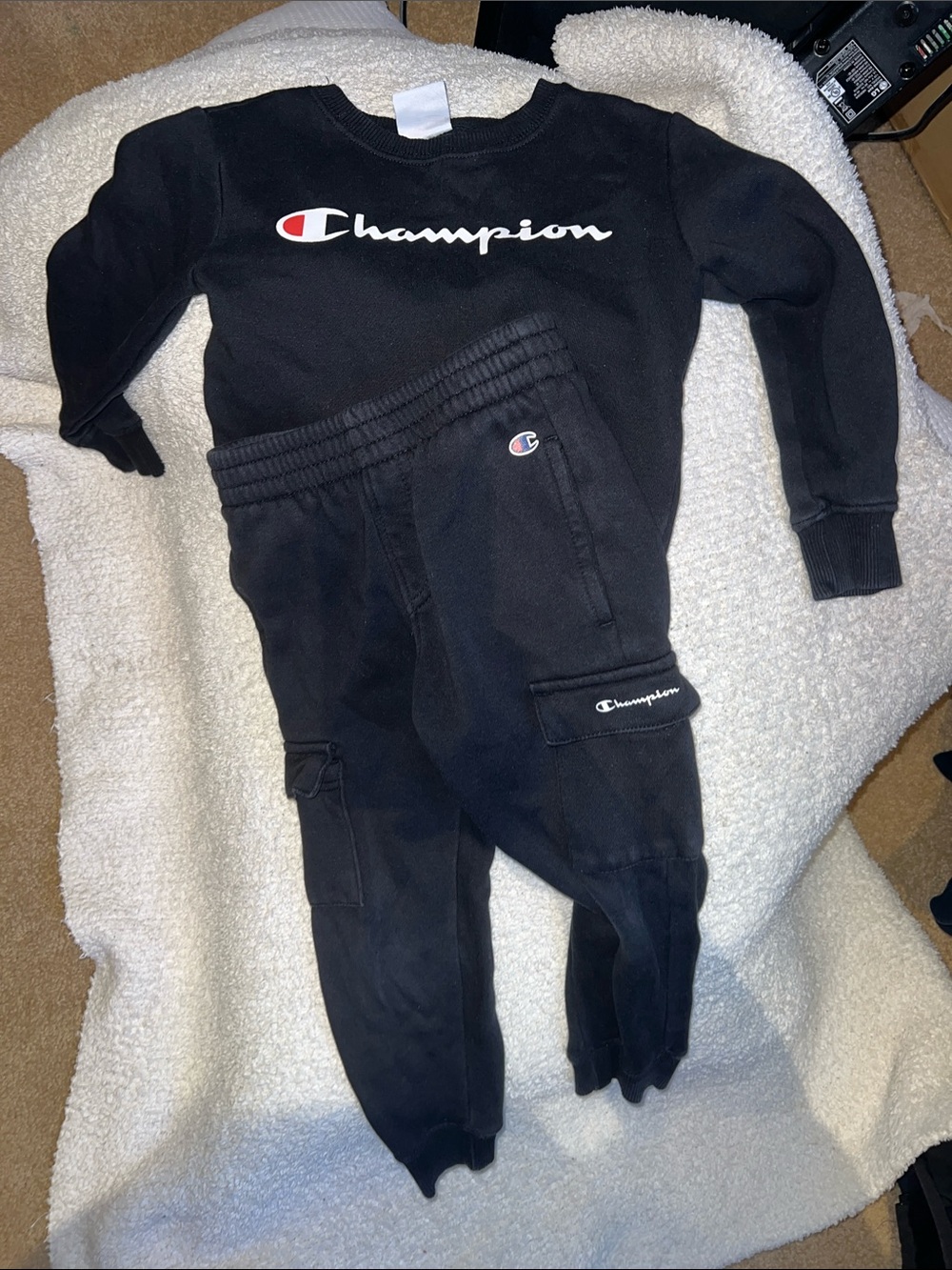 Champion Kids Black Logo Sweatshirt and Cargo Joggers Set
